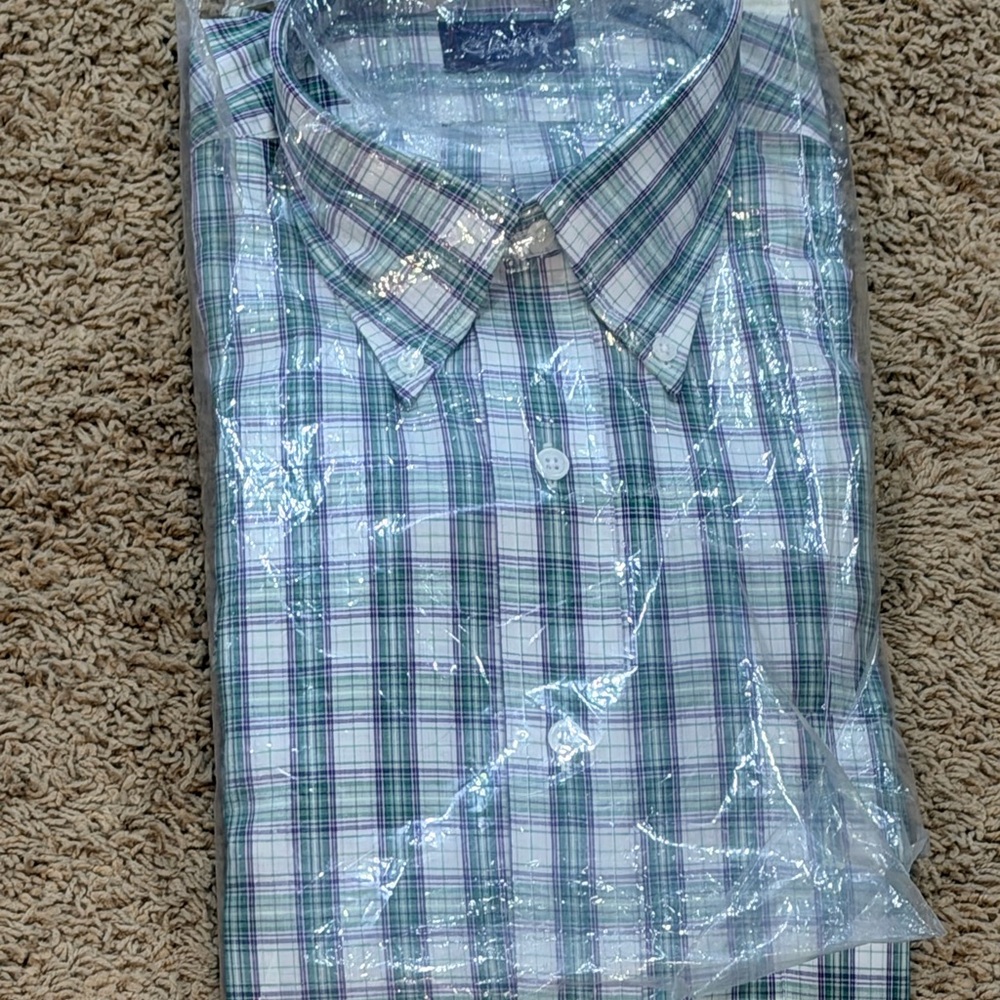 GANT Teal Plaid Blazers Oxford Button Down Shirt Size 16/33 NWT Vintage - Picture 2 of 7